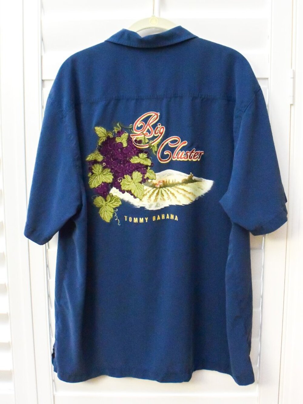 *Tommy Bahama* 100% Silk "Big Cluster" Vineyard Wine Grapes Embroidery, size XL
